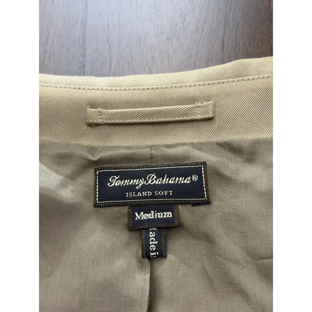 Tommy Bahama Men's 100% Silk Khaki Tan Blazer Cost Size M Medium Island Soft